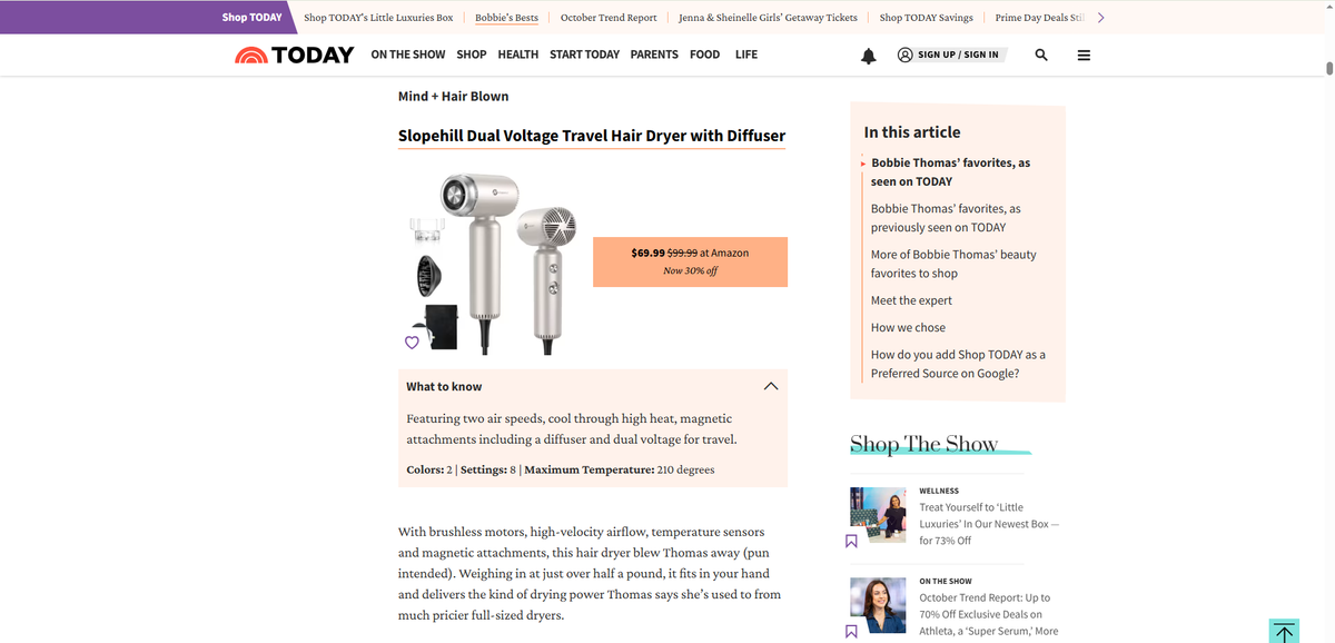 Slopehill® Travel Hair Dryer Featured on TODAY’s Bobbie’s Bests with Bobbie Thomas