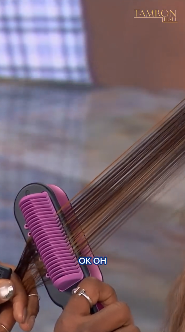 The slopehill steam straightener was showcased at the Tamron Hall Show, demonstrating its "instant straightening" effect.