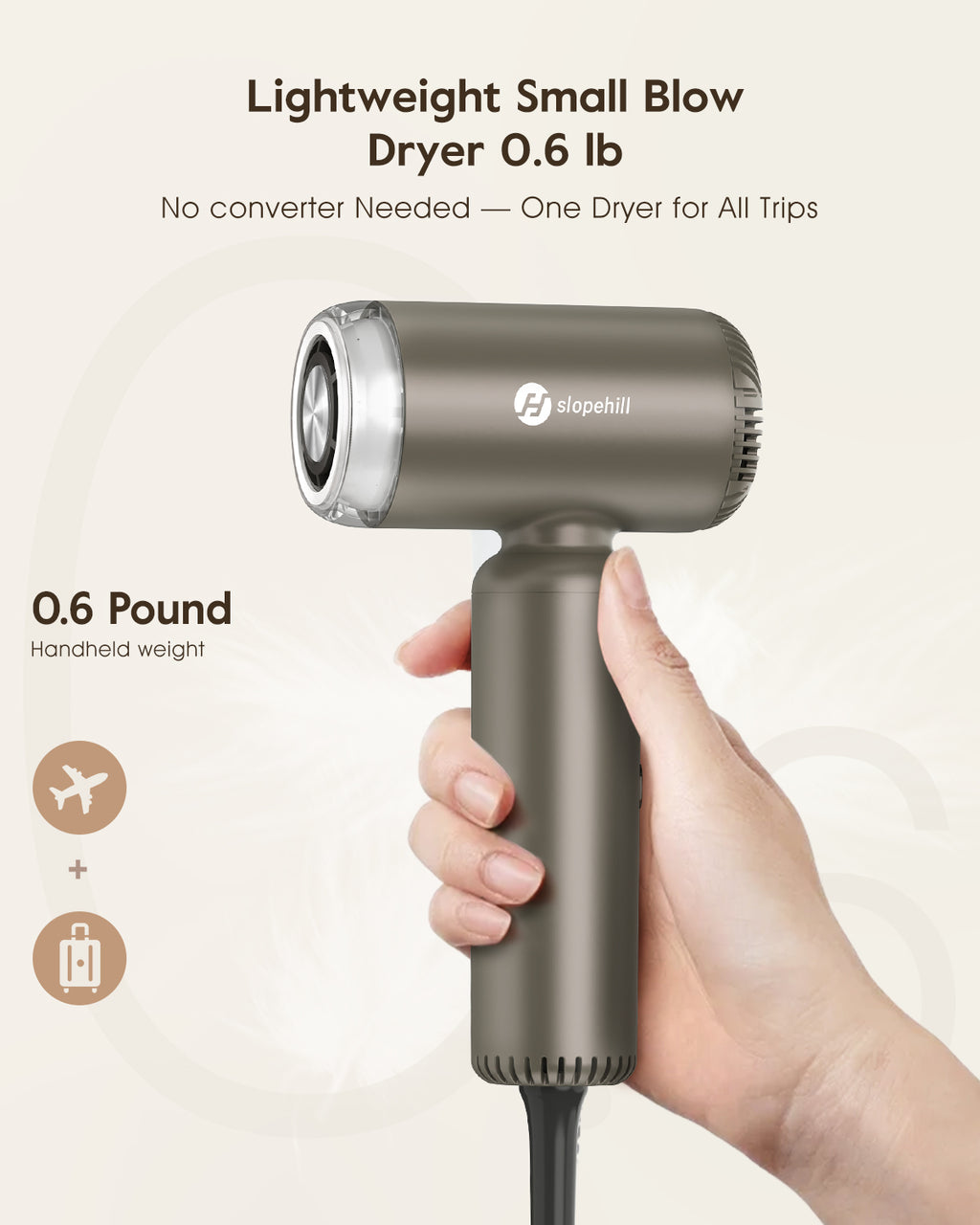 Slopehill® Dual Voltage Travel Mini Hair Dryer-Coffee