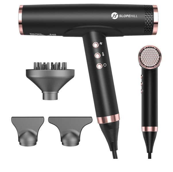 Slopehill Professional Hair Dryer with Diffuser, Ionic Hair Dryer,Lightweight Compact Powerful & Fast Salon Blow Dryer with High Speed Brushless Motor, Travel Hairdryer, Women & Men