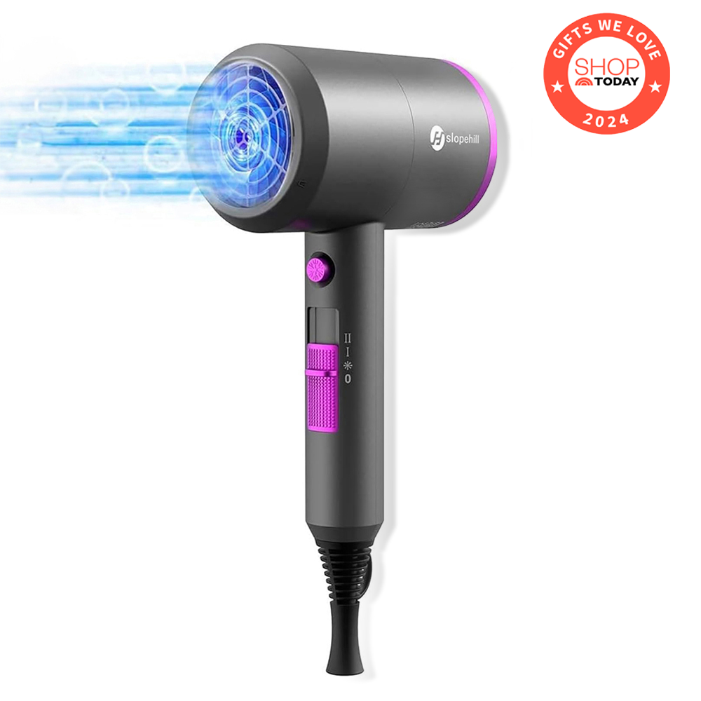 Slopehill Professional Ionic Hair Dryer, Powerful 1800W Fast Drying Low Noise Blow Dryer with 2 Concentrator Nozzle 1 Diffuser Attachments for Home Salon Travel