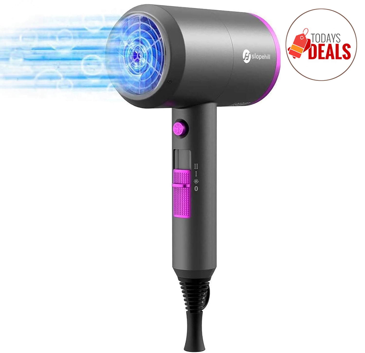 Slopehill AC Hammer Ionic Hair Dryer, Fast Drying Low Noise, 2 Nozzles & Diffuser, Home/Salon/Travel