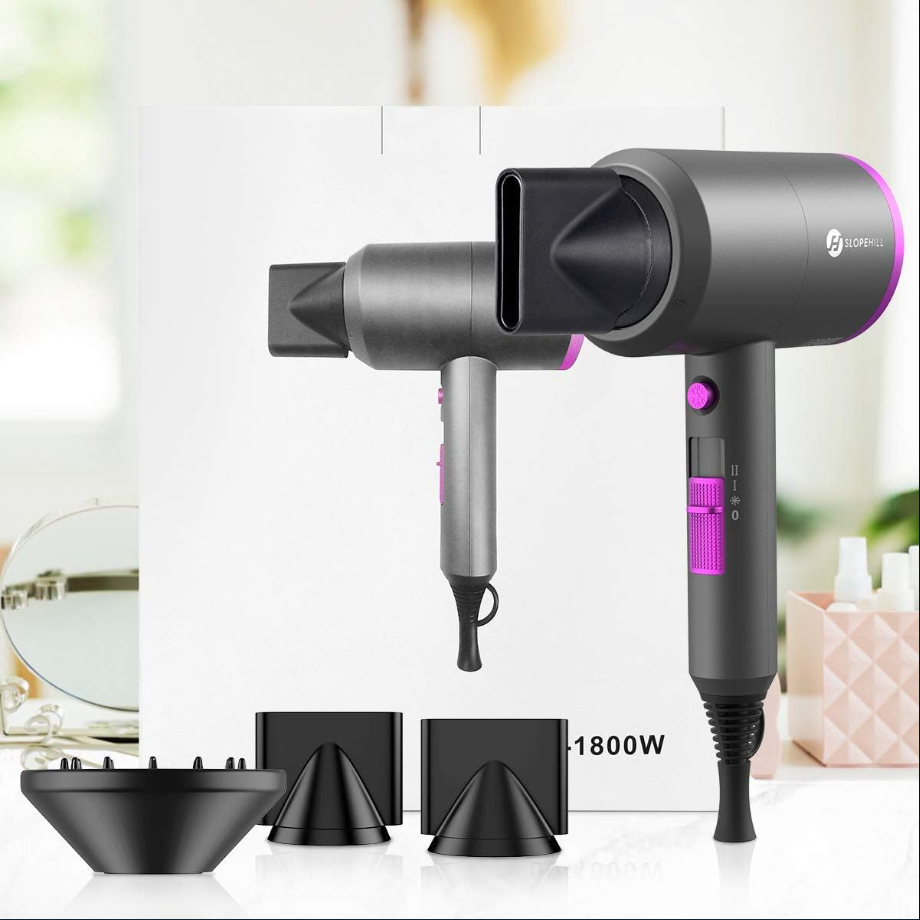 Slopehill AC Hammer Ionic Hair Dryer, Fast Drying Low Noise, 2 Nozzles & Diffuser, Home/Salon/Travel