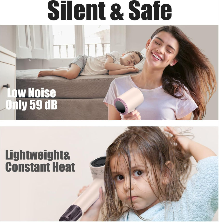 Slopehill Hammer-Nozzle Hair Dryer, High-Velocity Fast Drying + Low Noise + Intelligent Temperature Control, Lightweight & Hair Care for Home/Salon/Travel