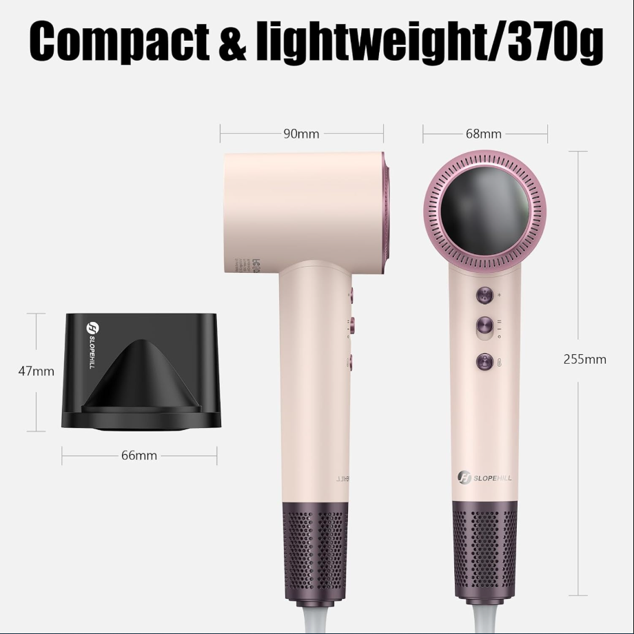 Slopehill Hammer-Nozzle Hair Dryer, High-Velocity Fast Drying + Low Noise + Intelligent Temperature Control, Lightweight & Hair Care for Home/Salon/Travel