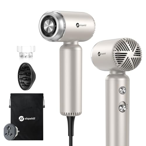 Slopehill Travel-Friendly 110,000 RPM Hair Dryer | Super Fast Drying, 200 Million Ions for Smooth, Shiny Hair | Ultra-Light, Ergonomic Design with Magnetic Nozzles & Travel Case