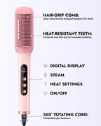 Slopehill® Steam Hair Straightener Brush,Pink