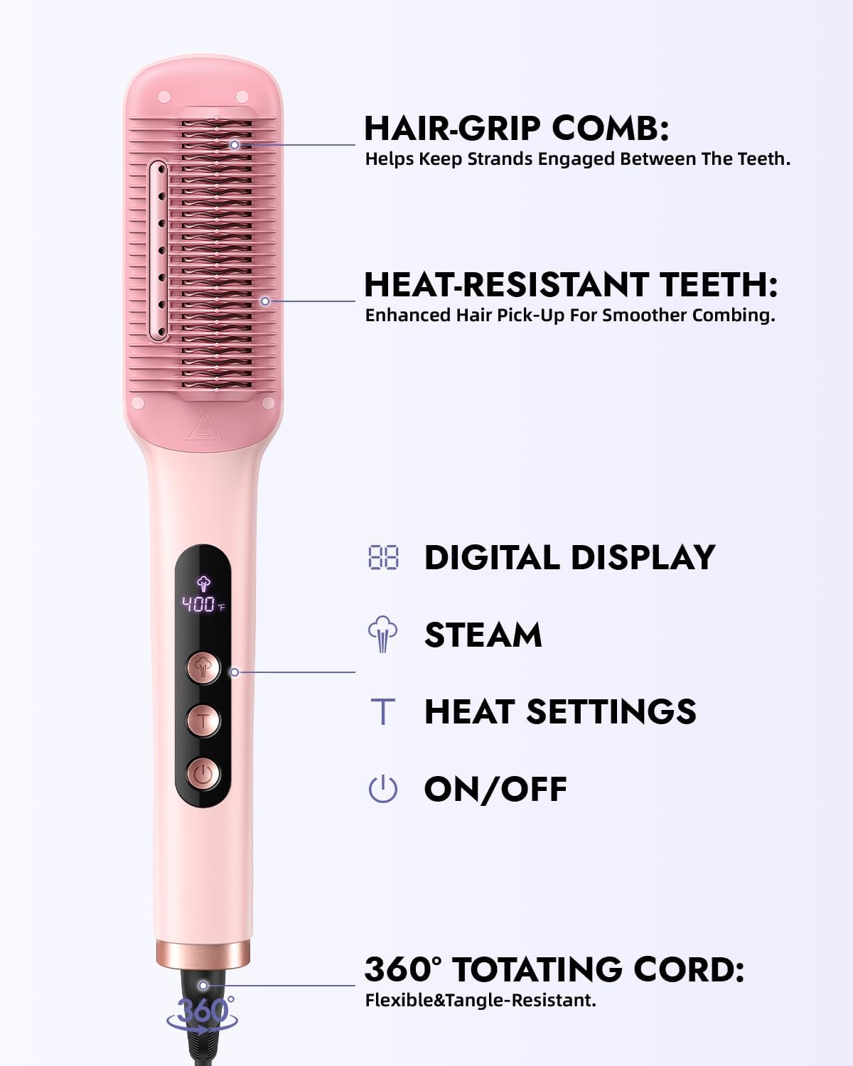 Slopehill® Steam Hair Straightener Brush,Pink