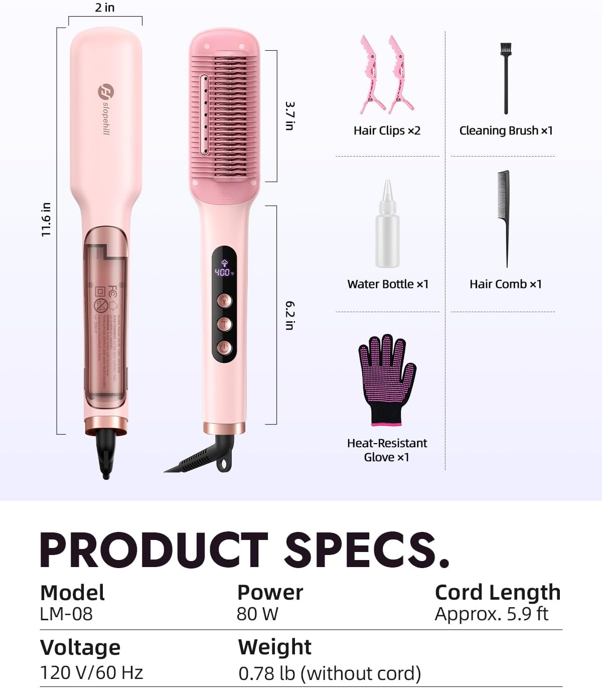 Slopehill® Steam Hair Straightener Brush,Pink