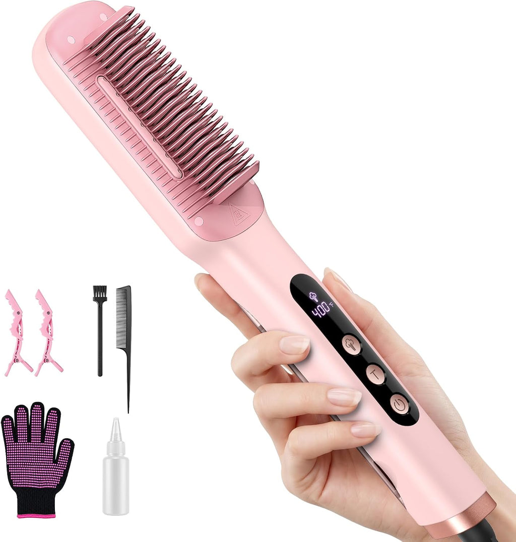 Slopehill® Steam Hair Straightener Brush,Pink