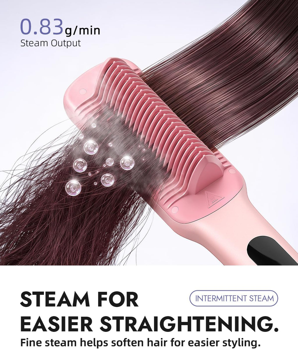 Slopehill® Steam Hair Straightener Brush,Pink