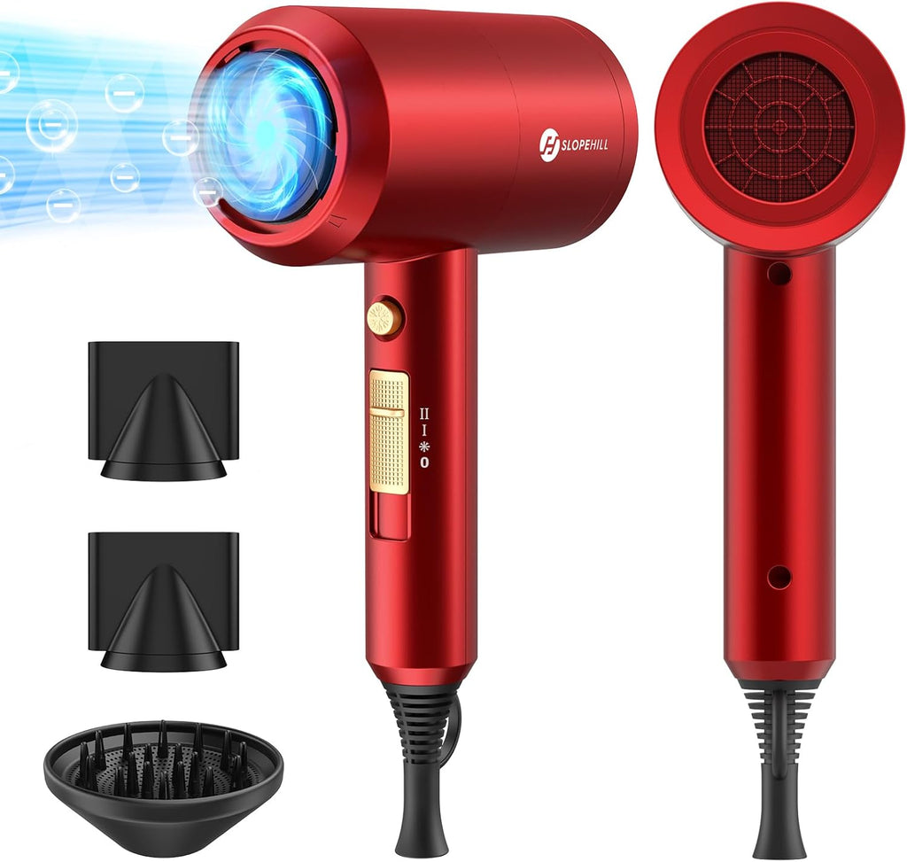Slopehill AC Hammer Ionic Hair Dryer, Fast Drying Low Noise, 2 Nozzles & Diffuser, Home/Salon/Travel