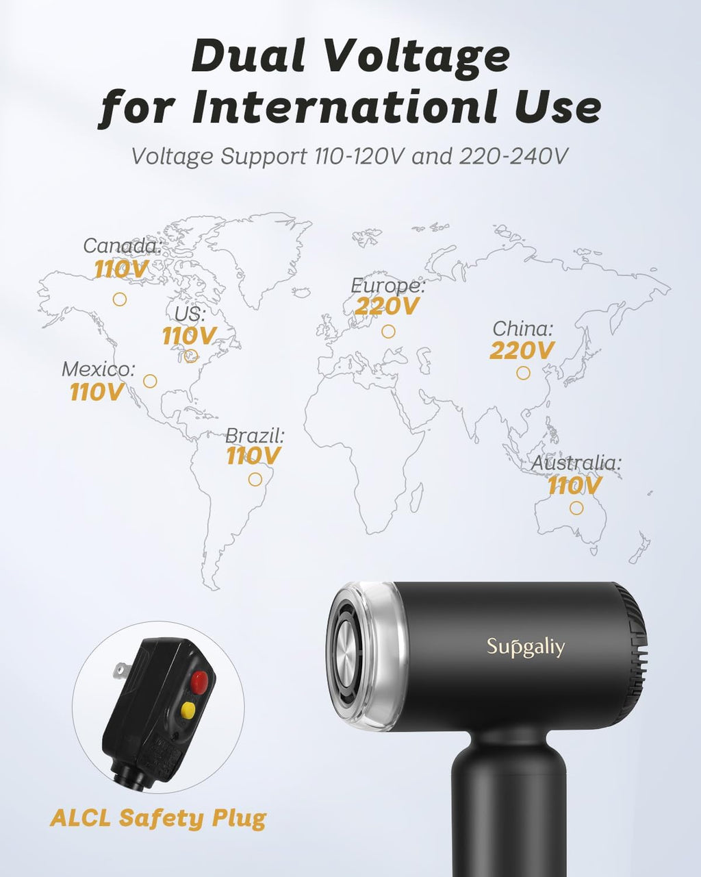 Slopehill Dual Voltage Hair Dryer, High-Speed Ionic Blow Dryer for Fast Drying, Travel Compact Hair Blow Dryer with Magnetic Curly Diffuser for Home, Portable Hairdryer International 110-240V