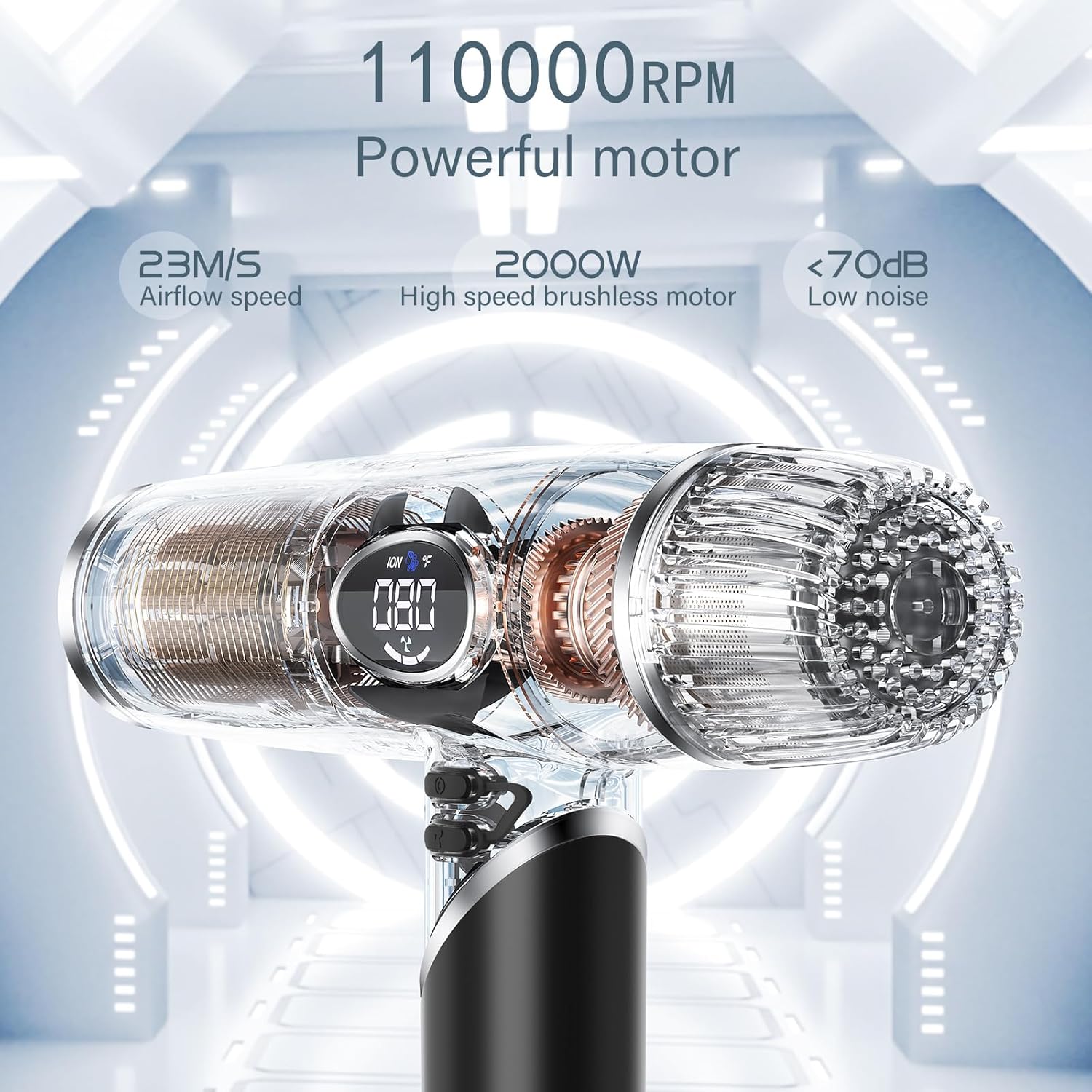 Slopehill Professional Foldable Ionic High-Speed Hair Dryer, Portable Compact with Magnetic Diffuser/Nozzle & LCD Display