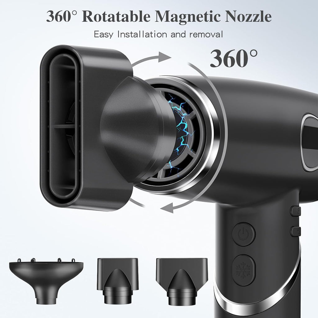 Slopehill Professional Foldable Ionic High-Speed Hair Dryer, Portable Compact with Magnetic Diffuser/Nozzle & LCD Display