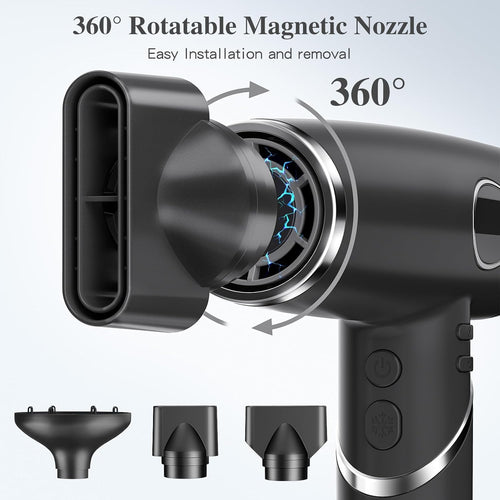 Slopehill Professional Foldable Ionic High-Speed Hair Dryer, Portable Compact with Magnetic Diffuser/Nozzle & LCD Display