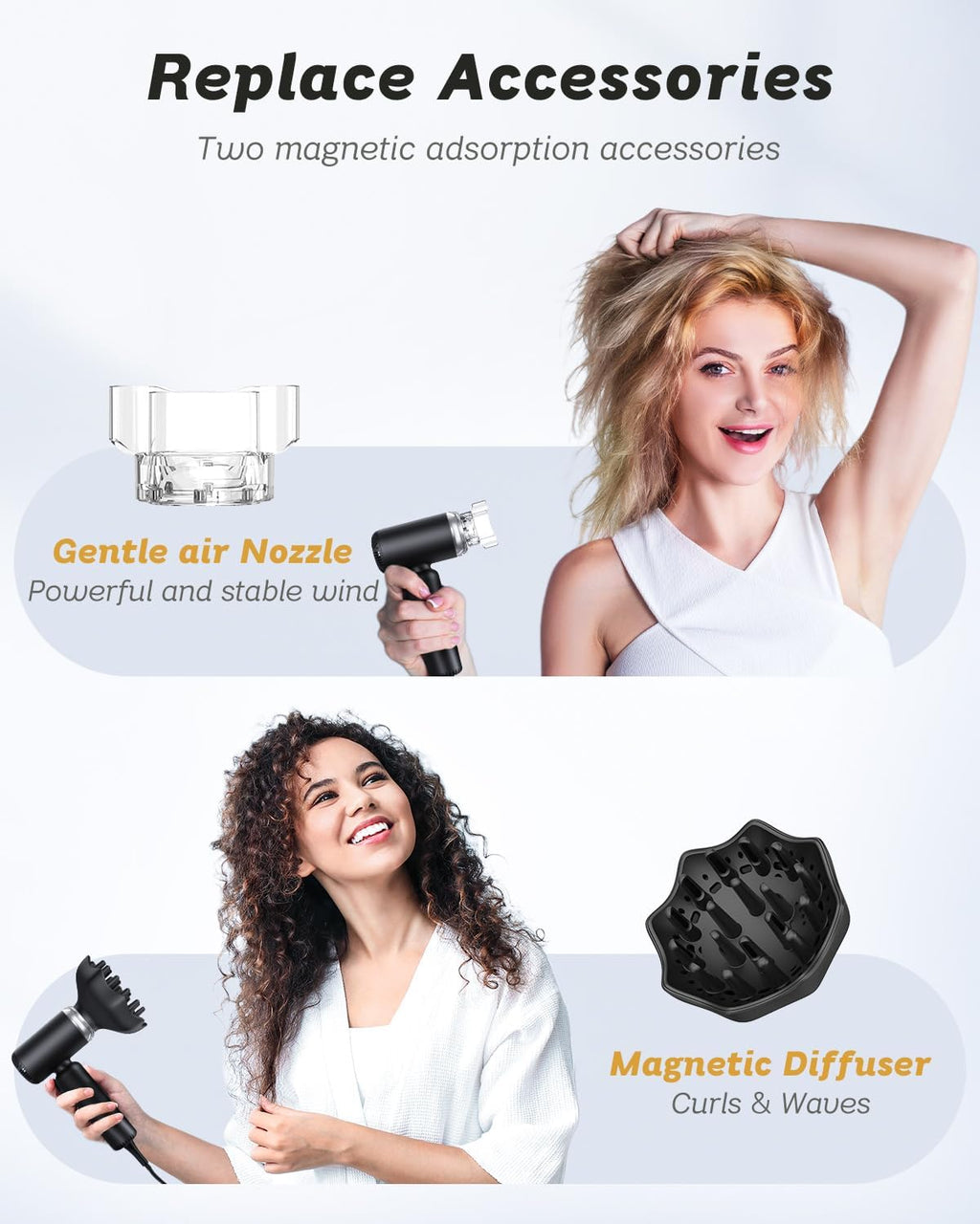 Slopehill Dual Voltage Hair Dryer, High-Speed Ionic Blow Dryer for Fast Drying, Travel Compact Hair Blow Dryer with Magnetic Curly Diffuser for Home, Portable Hairdryer International 110-240V