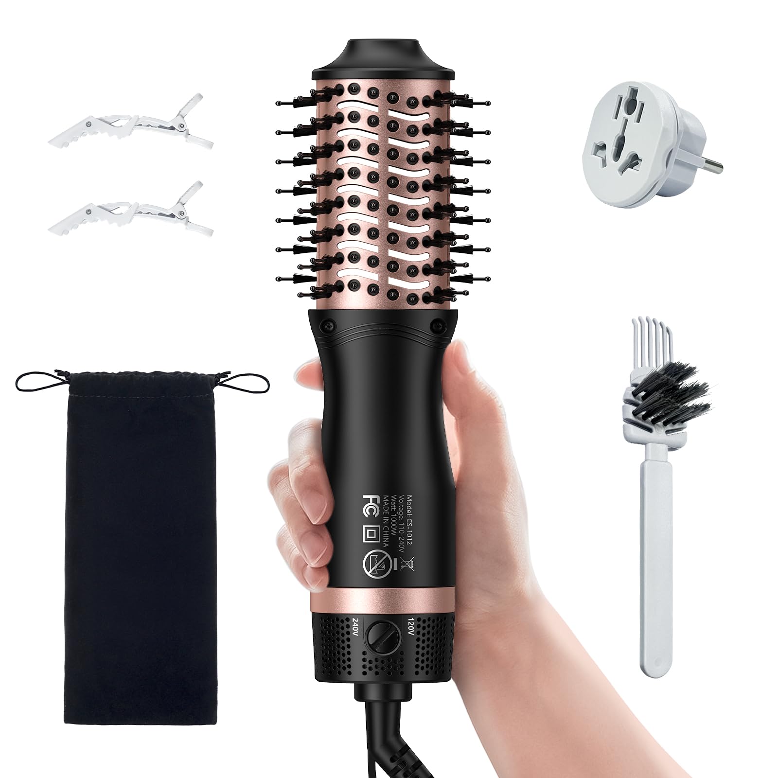 Slopehill Dual Voltage Mini Ionic Hot Air Brush Styler, European Plug, 2 Heat/Speed Settings for Home/Salon