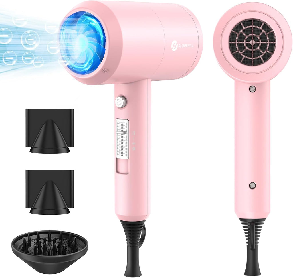 Slopehill AC Hammer Ionic Hair Dryer, Fast Drying Low Noise, 2 Nozzles & Diffuser, Home/Salon/Travel