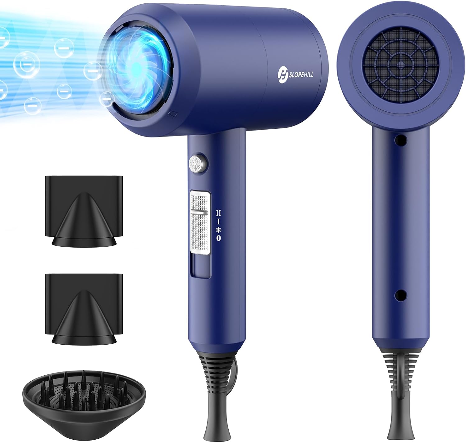 Slopehill AC Hammer Ionic Hair Dryer, Fast Drying Low Noise, 2 Nozzles & Diffuser, Home/Salon/Travel