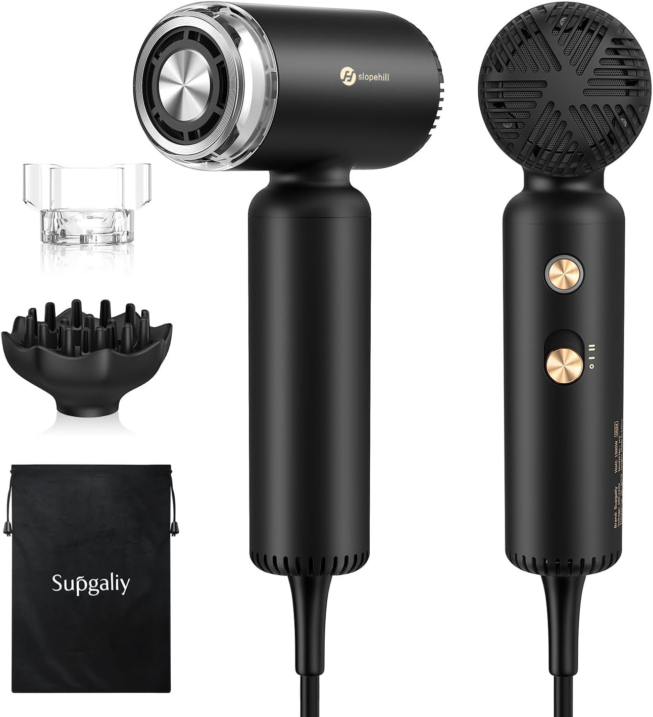 Slopehill Dual Voltage Hair Dryer, High-Speed Ionic Blow Dryer for Fast Drying, Travel Compact Hair Blow Dryer with Magnetic Curly Diffuser for Home, Portable Hairdryer International 110-240V