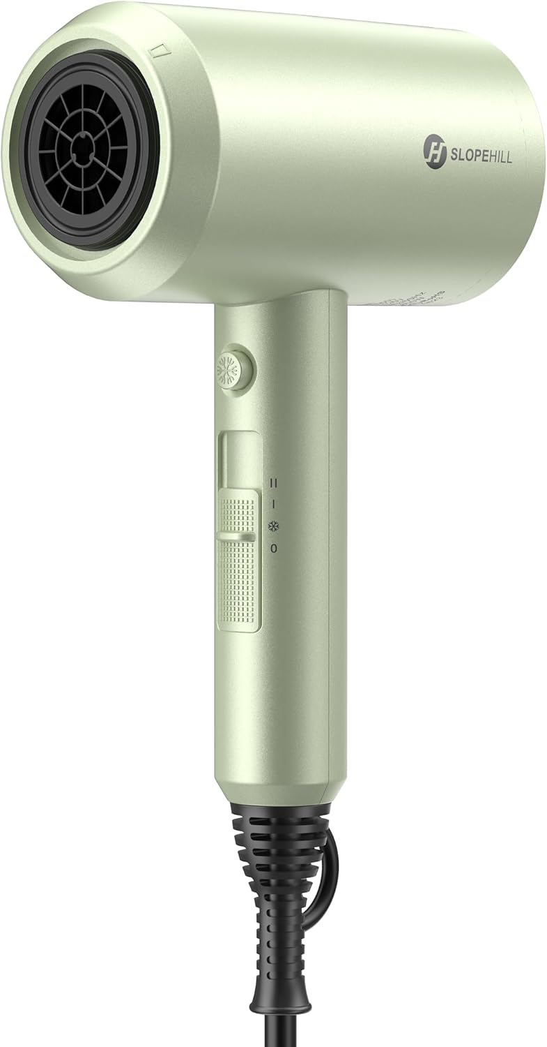 Slopehill Professional Ionic Hair Dryer, Powerful 1800W Fast Drying Low Noise Blow Dryer with 2 Concentrator Nozzle 1 Diffuser Attachments for Home Salon Travel
