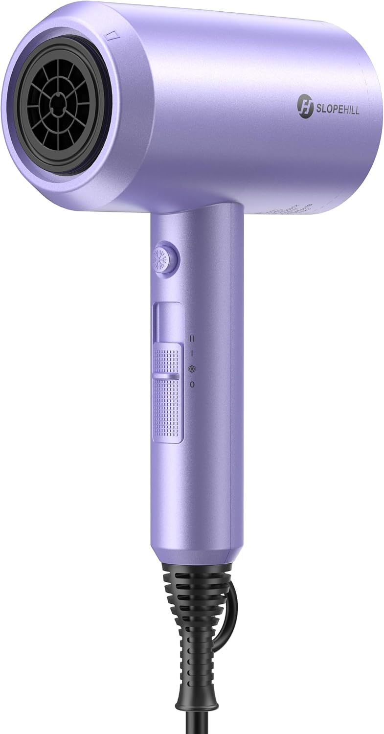 Slopehill Professional Ionic Hair Dryer, Powerful 1800W Fast Drying Low Noise Blow Dryer with 2 Concentrator Nozzle 1 Diffuser Attachments for Home Salon Travel