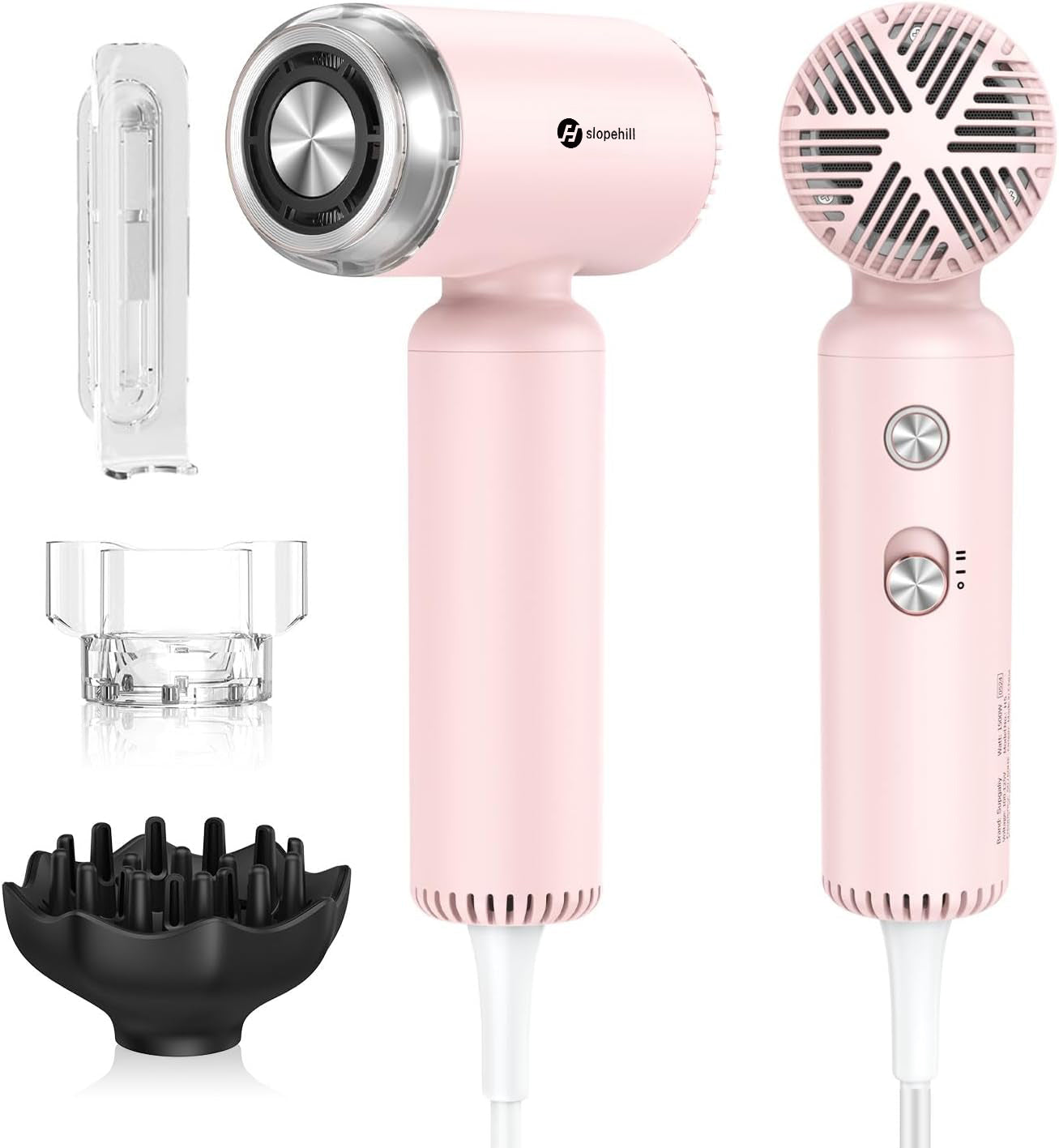 Slopehill Dual Voltage Hair Dryer, High-Speed Ionic Blow Dryer for Fast Drying, Travel Compact Hair Blow Dryer with Magnetic Curly Diffuser for Home, Portable Hairdryer International 110-240V