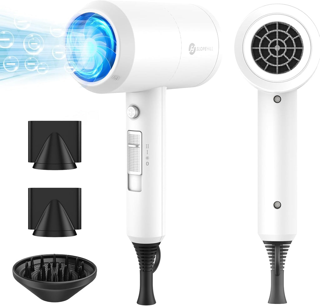 Slopehill AC Hammer Ionic Hair Dryer, Fast Drying Low Noise, 2 Nozzles & Diffuser, Home/Salon/Travel