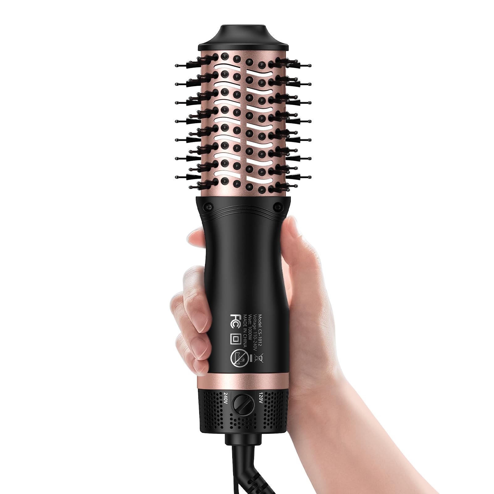 Slopehill Dual Voltage Mini Ionic Hot Air Brush Styler, European Plug, 2 Heat/Speed Settings for Home/Salon