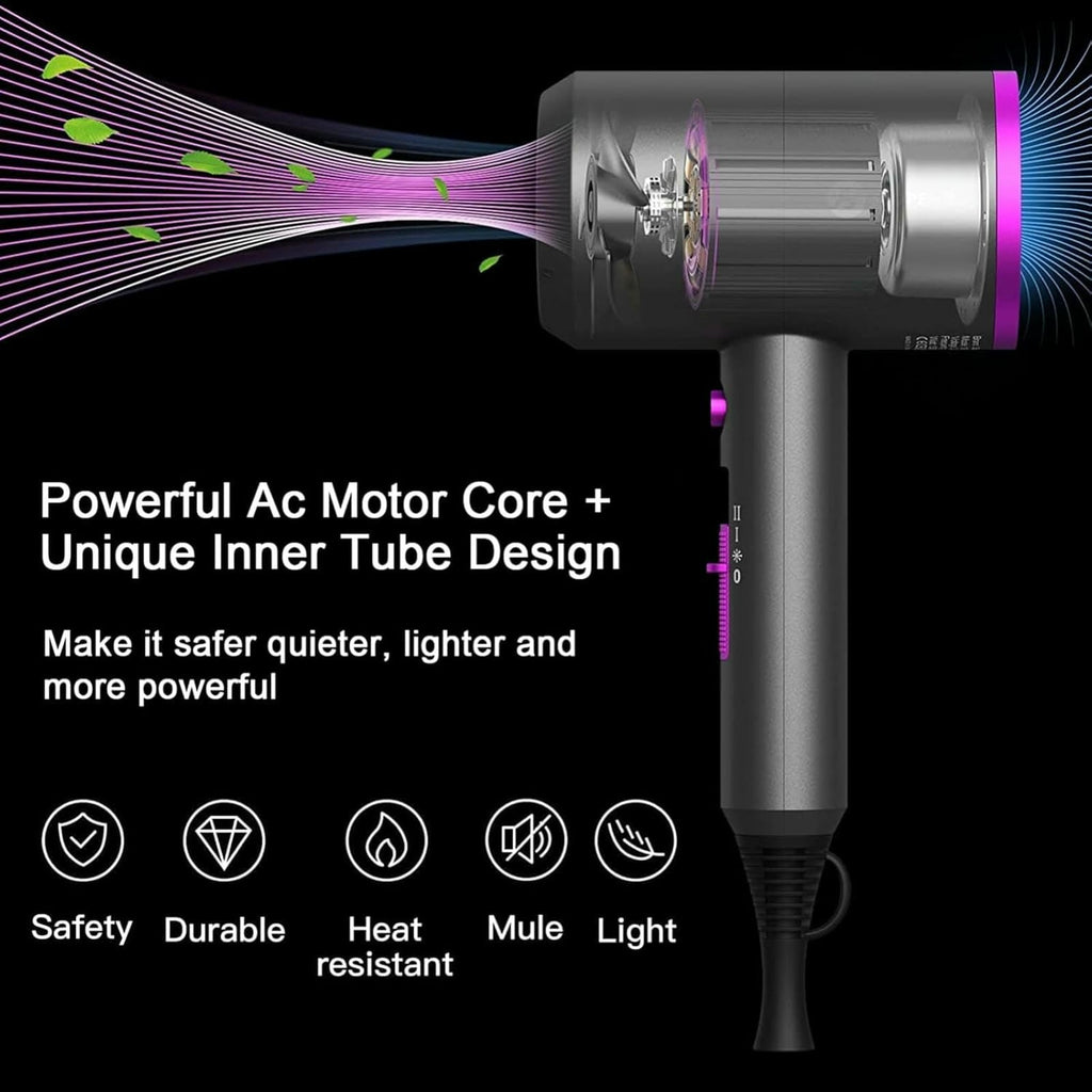 Slopehill AC Hammer Ionic Hair Dryer, Fast Drying Low Noise, 2 Nozzles & Diffuser, Home/Salon/Travel