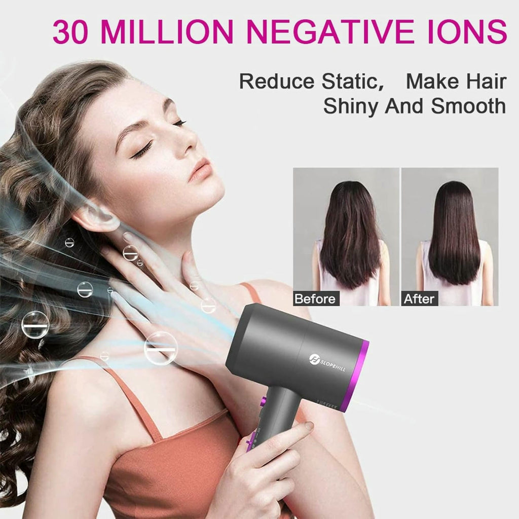 Slopehill AC Hammer Ionic Hair Dryer, Fast Drying Low Noise, 2 Nozzles & Diffuser, Home/Salon/Travel