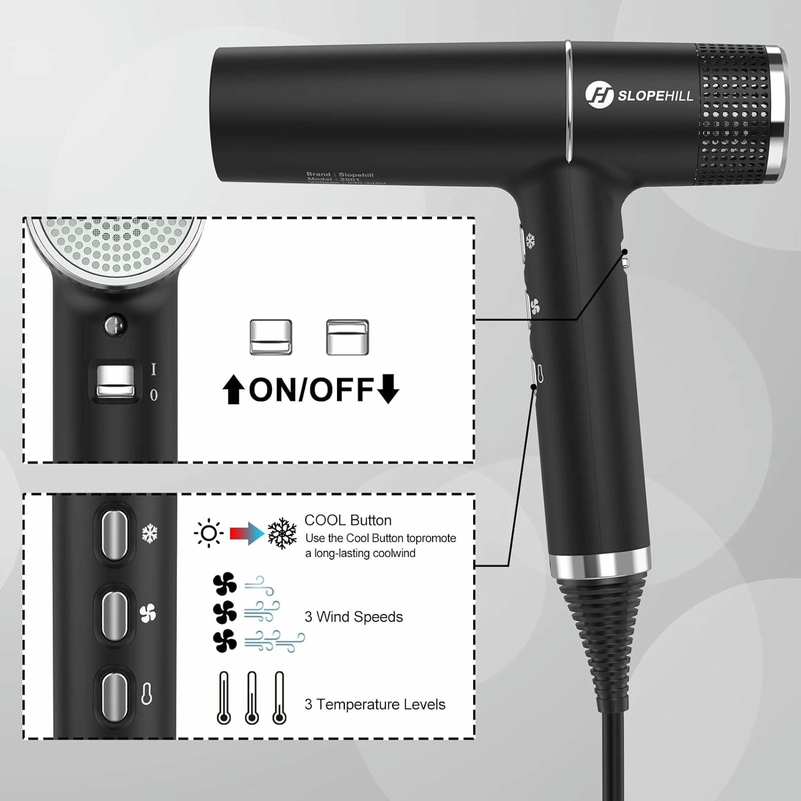Slopehill Hair Dryer with Unique Brushless Motor | Intelligent Fault Diagnosis | Innovative Microfilter | Oxy Active Technology | Led Display