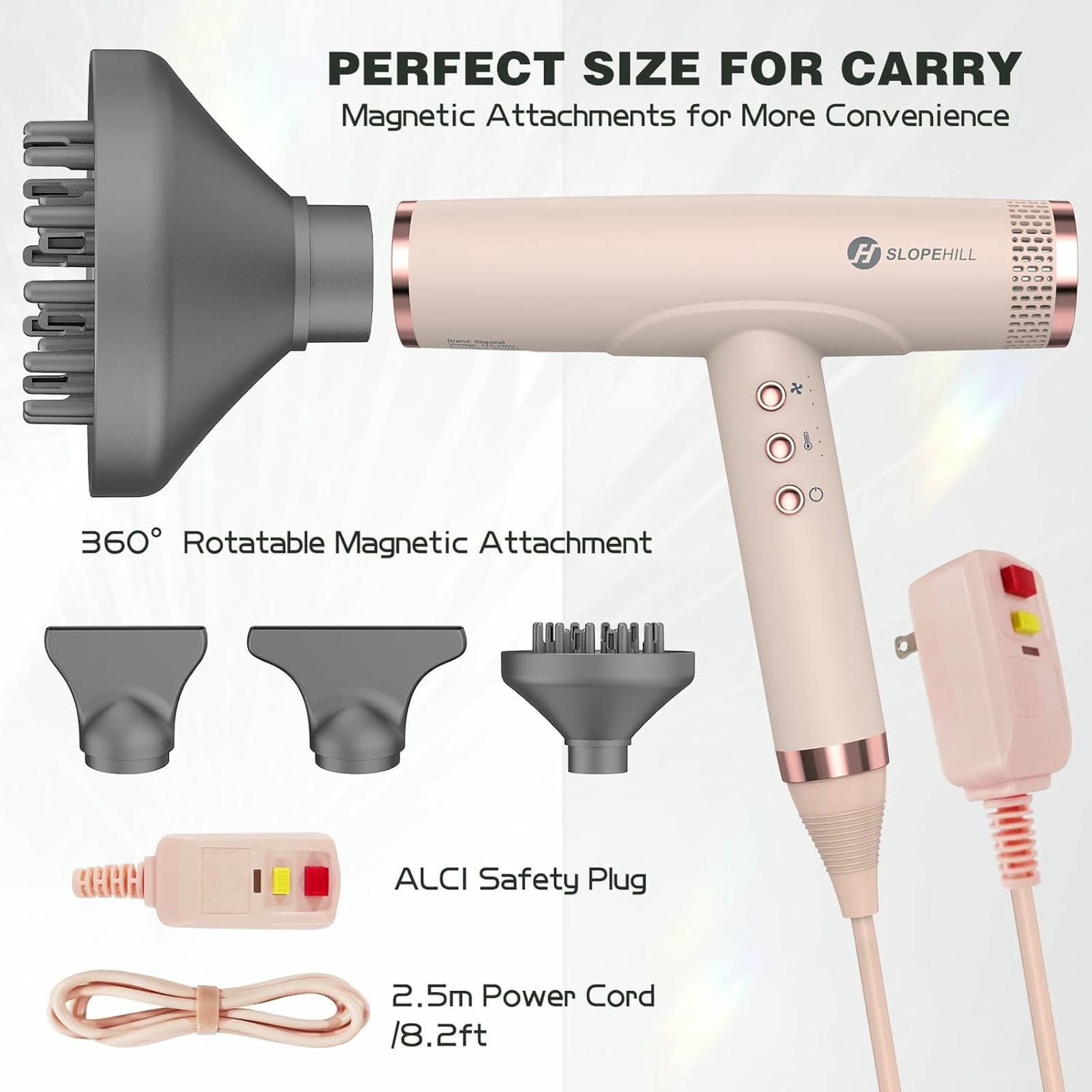 Slopehill Professional Hair Dryer with Diffuser, Ionic Hair Dryer,Lightweight Compact Powerful & Fast Salon Blow Dryer with High Speed Brushless Motor, Travel Hairdryer, Women & Men