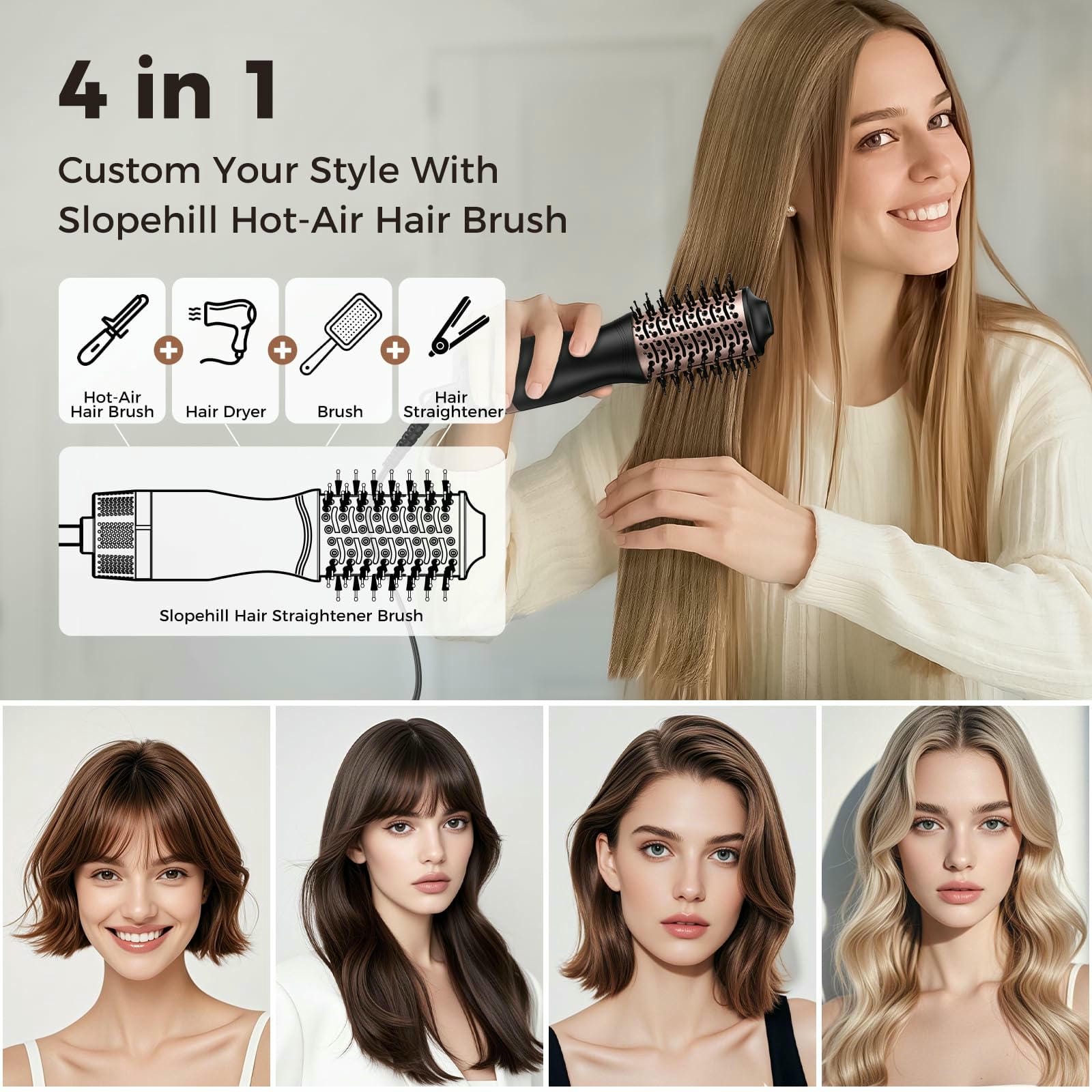 Slopehill Dual Voltage Mini Ionic Hot Air Brush Styler, European Plug, 2 Heat/Speed Settings for Home/Salon