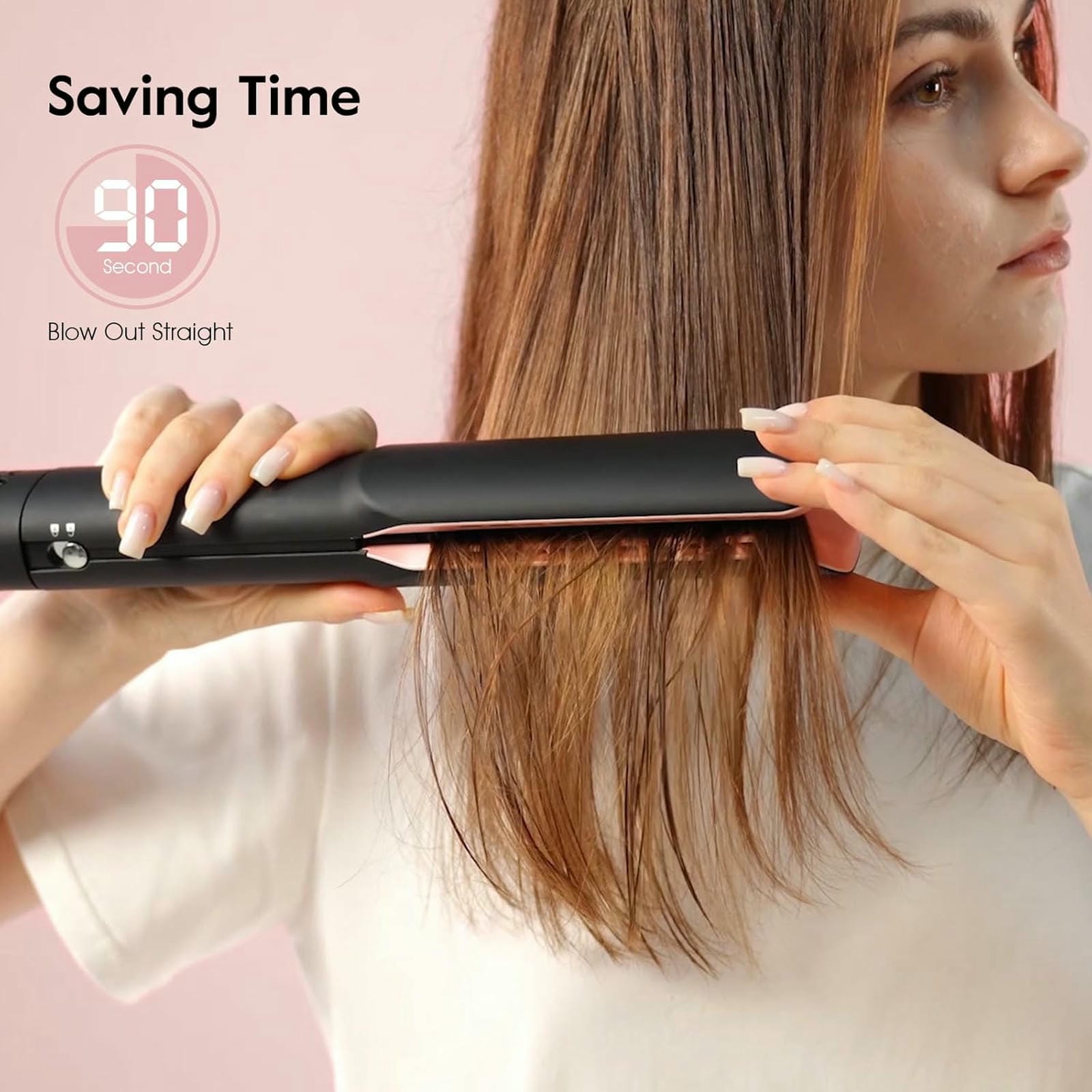 Slopehill Hair Straightener - 2 in 1 Wet to Dry Hair Dryer and Straightener with High-Speed Airflow + Rapid Heat-Up + Customizable Temperature + LCD Display & Auto Shut-Off + No Heat Damage